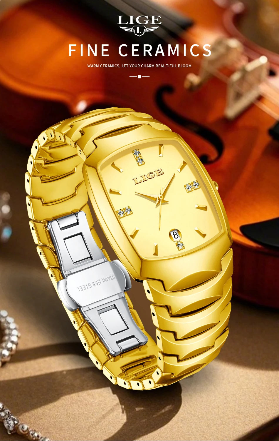 LIGE Fashion Luxury Woman Watch Simple Elegant Stainless Steel Casual Quartz Watches for Women Calendar Ladies Romantic Gift New.