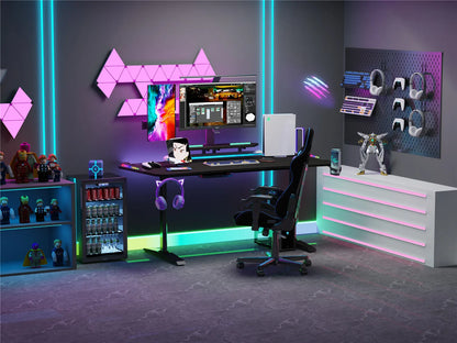 Jumbo-Gaming-Schreibtisch mit Monitor regal, großer PC-Computer tisch mit LED-Beleuchtung, Spieltisch-Gamer-Schreibtisch für Schlafzimmer, Home-Office