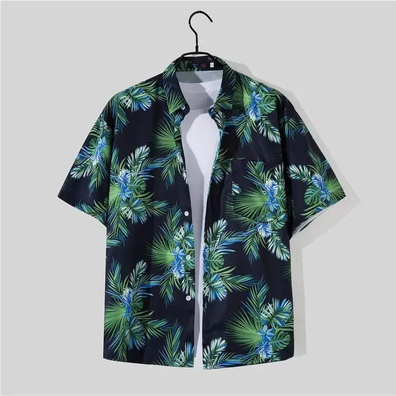 Shopee Popular Men's Loose-fit Hawaiian Vacation Beach Shirt Shorts Set Summer Casual Comfortable Clothing.
