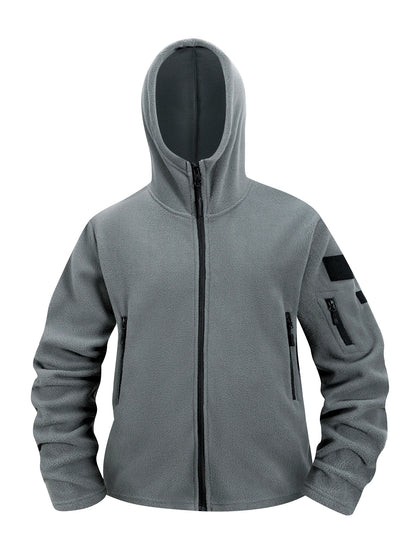 Autumn Winter Polar Fleece Warm Hooded Jacket Mens Full-Zip Up Windproof Hooded Coat Outdoor Loose Casual Fleece Sweatshirt
