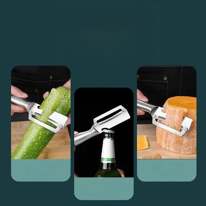Stainless Steel Cane Peeler All-steel Kitchen Peeler Fruit Rack Peeler Wine Opener 2-in-1 Kitchen Gadgets Garlic Press.