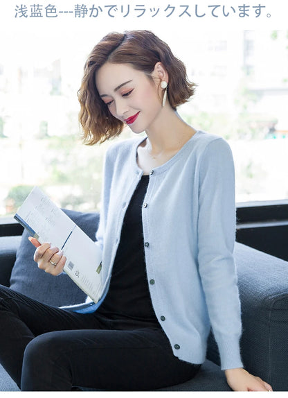 Women Cardigan Large Size Warm Pure Mink Cashmere Sweaters O-neck Loose Coat Female Sweater Ladies' Jacket Solid Knit Cardigans.