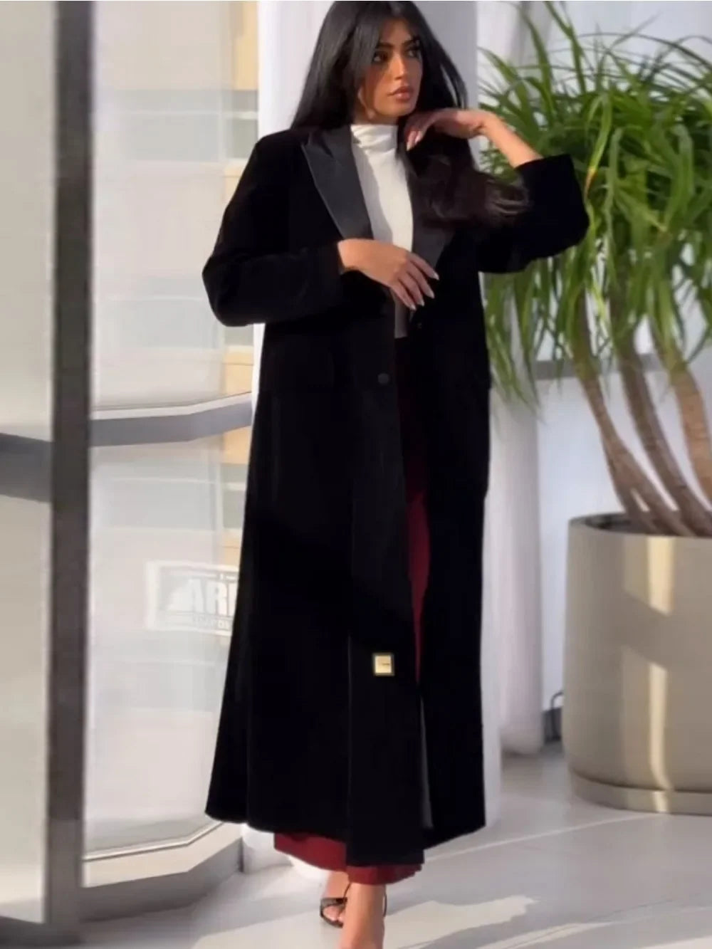 Muslim Women Abaya Eid Lapel Trench Coat Single Breasted Overcoat Ramadan Morocco Dubai caftan kaftan Arab Casual Long Outerwear.