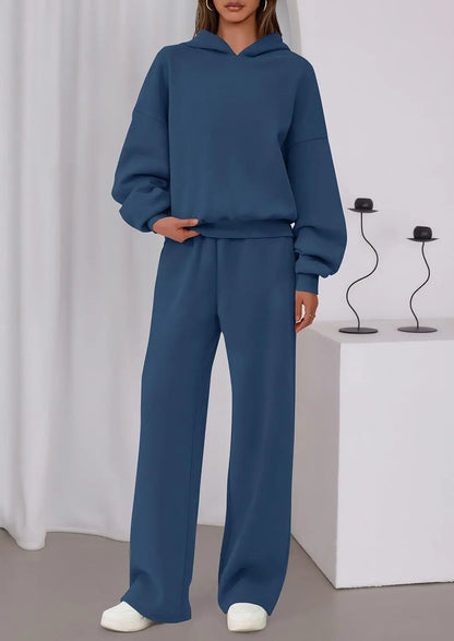 Sport Stil Lose Anzug Herbst Winter Vielseitige frauen Lange-ärmeln Pullover Sweatshirt Sport Breite bein Hosen Zwei-stück Set