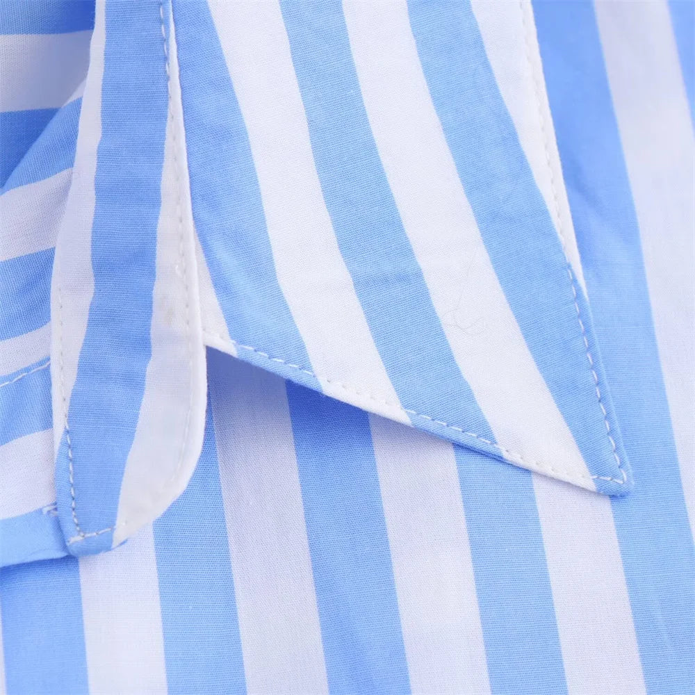 women's striped loose shirt with collar decoration for spring and summer new casual women's clothing.