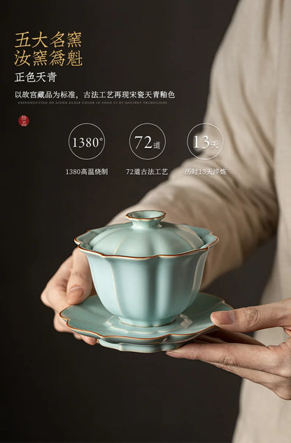 155ml Imitation Song Dynasty Azure Ru Kiln Gaiwan Porcelain Bowl Tea Bowl Tea Tureen Tea Brewing Cover Bowl Chinese Tea Set Gift.