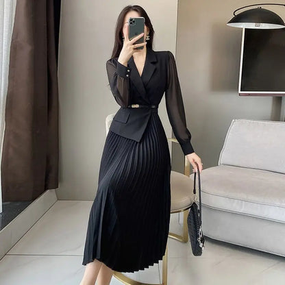 Koreanische Version Damen kleid Herbst neue schwarze schöne Temperament Social ite pendeln einfarbige minimalist ische Freizeit kleider.