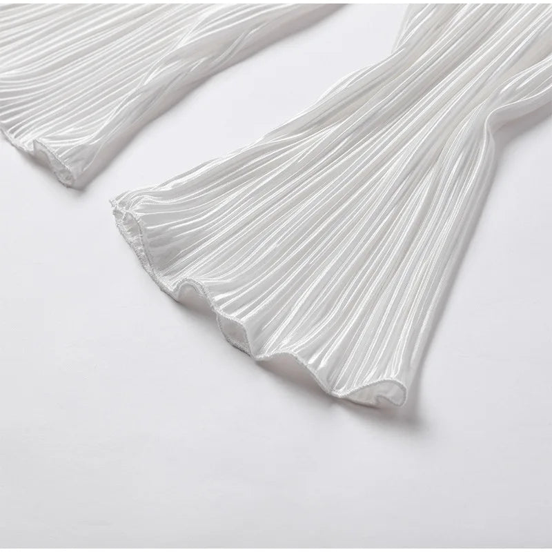 2024 Spring Autumn Women's New Solid Color Button Shirt Long Sleeve Drop Feel Loose Soft Wrinkle Casual Two Piece Set