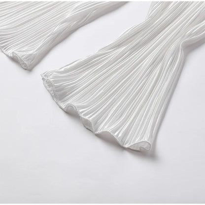 2024 Spring Autumn Women's New Solid Color Button Shirt Long Sleeve Drop Feel Loose Soft Wrinkle Casual Two Piece Set