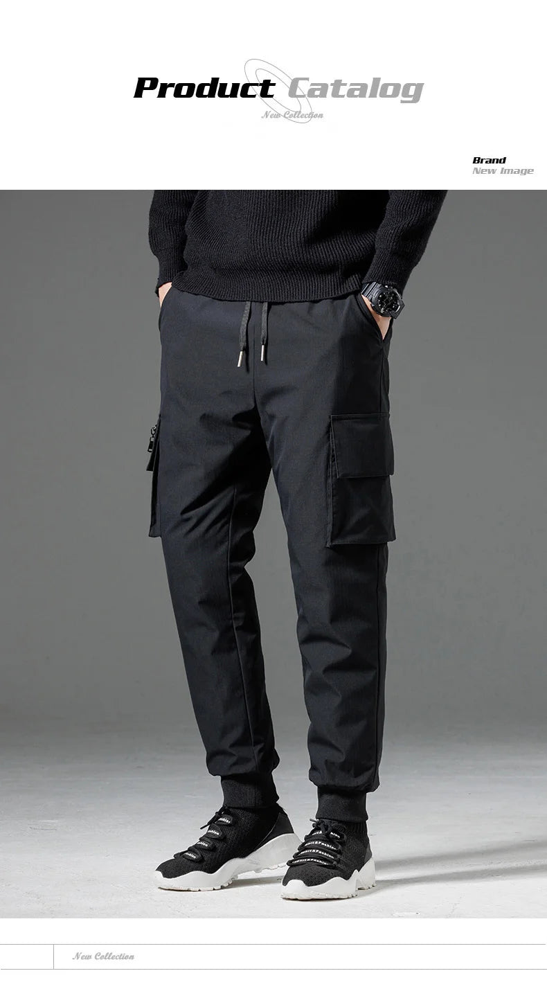 Winter Down Pants Men's Casual Waterproof Zipper Pocket Thick 90% Duck Down Cargo Pants Male Jogger Outdoor Warm Sports Pants.