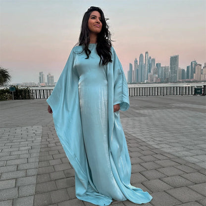 Ramadan Eid Satin Batwing Butterfly Abaya Dubai Luxury 2024 Muslim Maxi Kaftan Dress Abayas For Women Kebaya Robe Femme Vestidos.