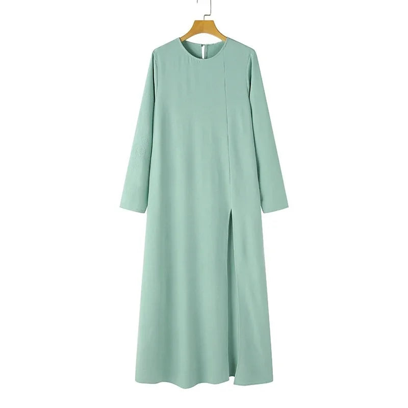 Muslim Women's Long Sleeve Crepe High Split Hem Dress.