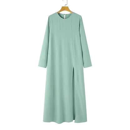 Muslim Women's Long Sleeve Crepe High Split Hem Dress.