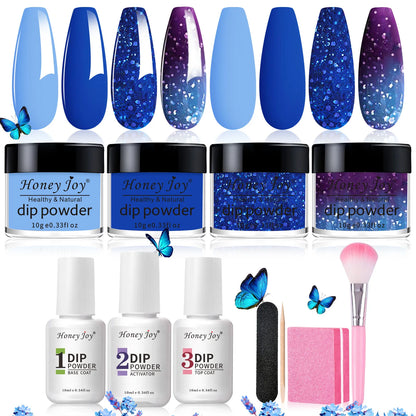 Dip Nails Powder Kit Acrylic Dipping Powder Set with Base Top Coat Activator for French Nail Art Manicure Salon DIY Gift No UV.