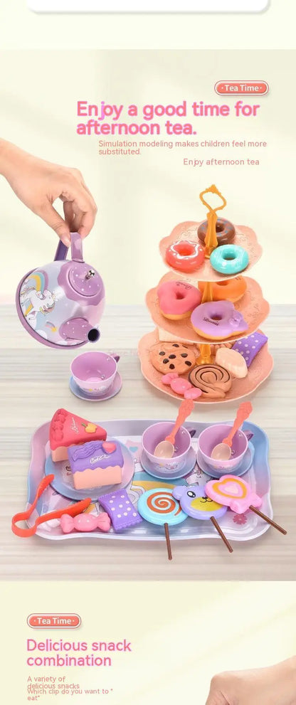 Kids Tea Party Set For Little Girls Mermaid Gift Pretend Toy Tin Tea Set Princess Tea Time Kitchen Pretend Play Tea Set Gift
