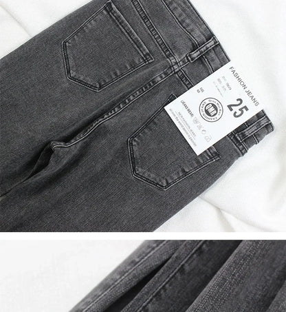 Black Grey Jeans Women's Spring Autumn Winter High-Waisted Petite Stretchy Tight Small Footed Pants Slimming Pencil Leggings.