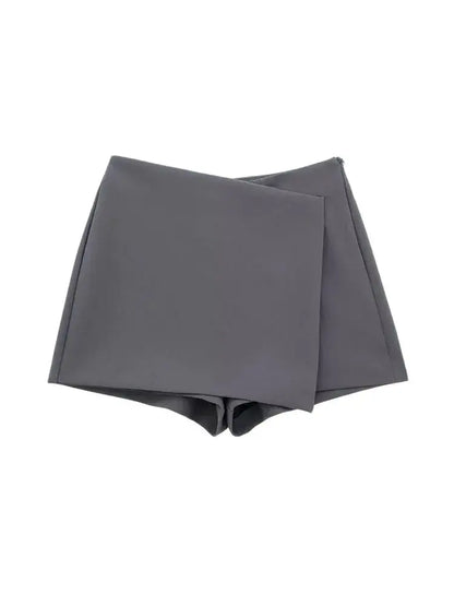 Women Fashion Asymmetric Pareo Style Self Overlay Shorts Skirts Vintage High Waist Side Zipper Female Skort Mujer.