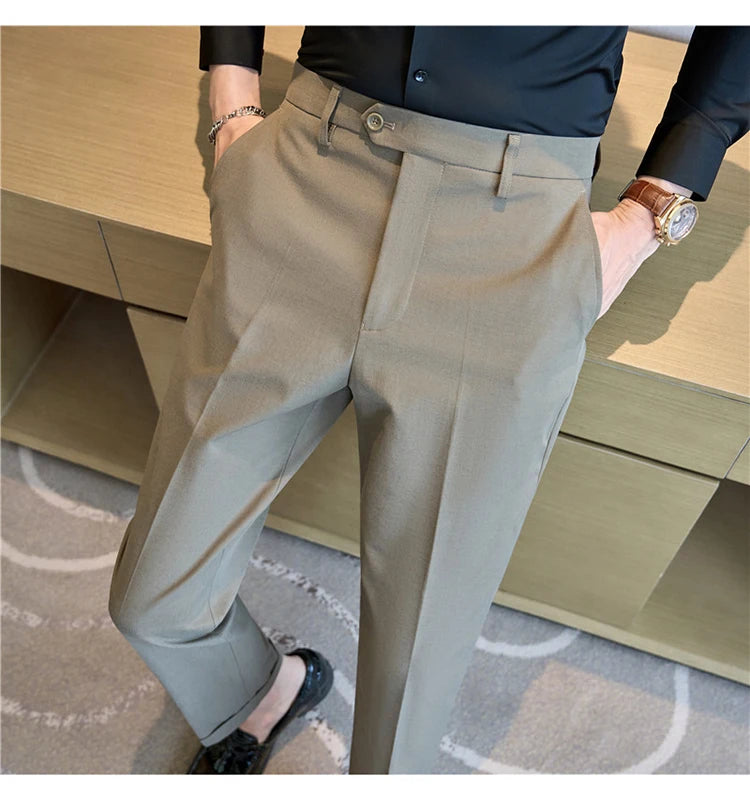 Men Suit Pants 2025 Elastic Slim Fit Formal Dress Pants Solid Casual White Trousers Pantalon Homme Wedding Party Men Clothing.