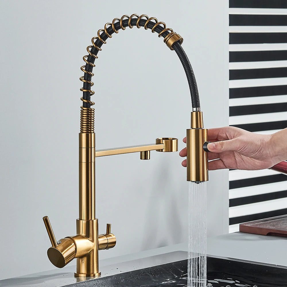 Filter Kitchen Faucet 2 In 1 Pull Down 360° Flexible Drinking Pure Water Purification Faucets Brass Hot Cold Water Mixer Tap