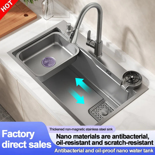 Thickening 304 stainless steel nano-coated Kitchen Sink Large-Capacity Single Sink Wear-Resistant Grey tank
