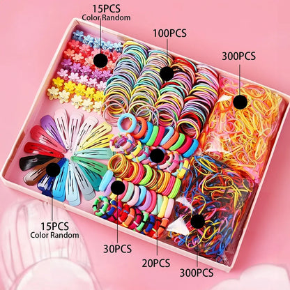 780/940Pcs Colorful Hair Bands Set Nylon Ealstic Hair Ties Ponytail Hold Scrunchie Rubber Band Kid Baby Girls Hair Accessories.