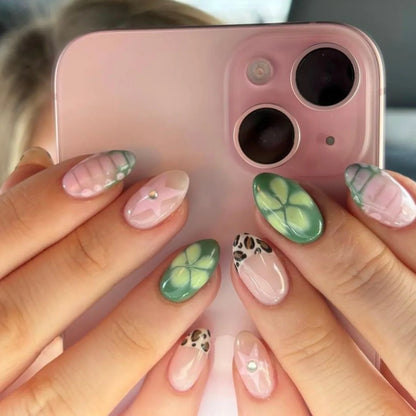 24pcs White Flower Fake Nail Tips Ins Yellow Pink Blush False Nails Wearable Full Cover European Almond Shaped Press on Nails.