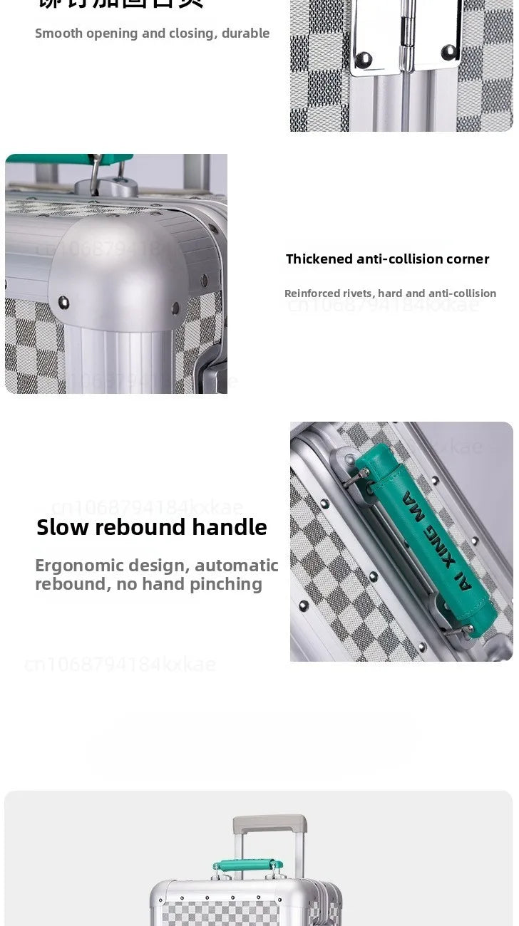 20-Zoll-Koffer aus Vollaluminium-Magnesiumlegierung mit großem Fassungsvermögen, Rollgepäckkoffer, Geschäftsreisekoffer auf Rädern.