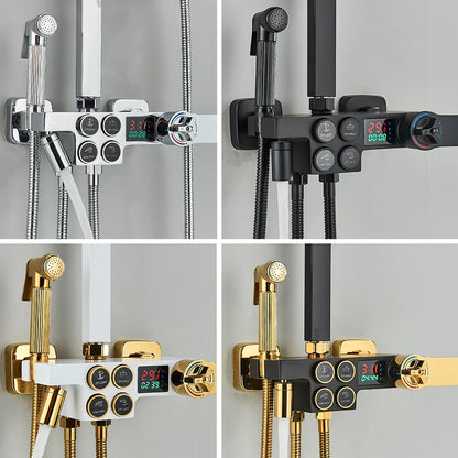 Black Thermostatic Shower Faucet Set For Bathroom Smart Display Hot Cold Water Mixer Tap Wall Mounted Rainfall System With Bidet
