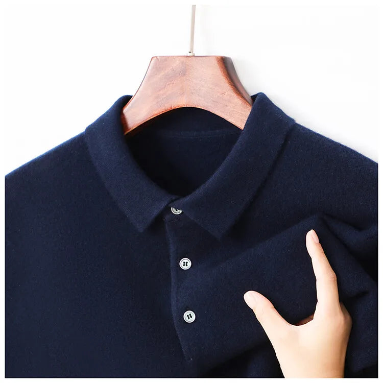 100% Wool. High-quality Men's Warm Sweater, Business Casual Stretchable POLO Shirt, Fall/winter Pullover Knitted Sweater.