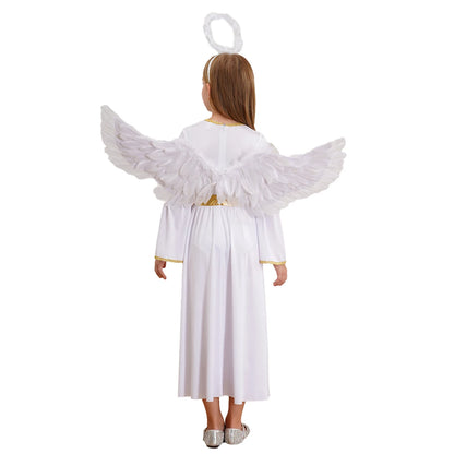 Kinder Mädchen Engel Kostüm Weiß Griechischer Gott Robe Halloween Cosplay Kleid Rollenspiel Karneval Performance Kleid mit Flügeln Dress Up