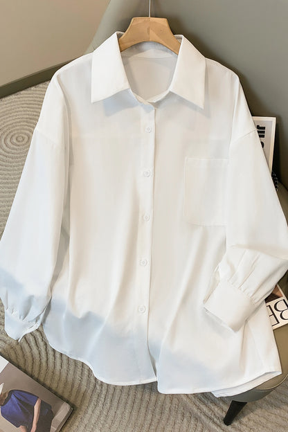 Plus Size Women's Blouses 2025 Spring Autumn Simple Lady Shirts Long Sleeve Big Pockets Shirt Loose Casual Tops