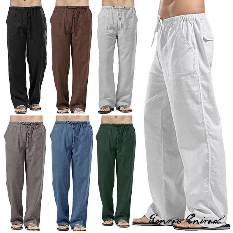 Fashion Mens Linen Wide Pants Korean Trousers Oversize Sports Streetwear Male Spring Yoga Pants Casual Men Clothing Sweatpants.