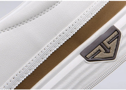 New 2025 Men's Genuine Leather Casual Sneakers Spring Summer Fashion Slip-On White Shoes Soft Sole Comfortable for Everyday Wear.