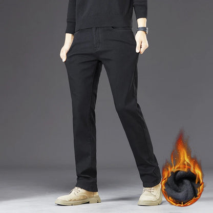 Tall Men Denim Pants Fleece Thick Warm Winter Stretch Jean Male Extra Long Length Leg Trouser 115cm 190cm Black Skinny Thin Slim.