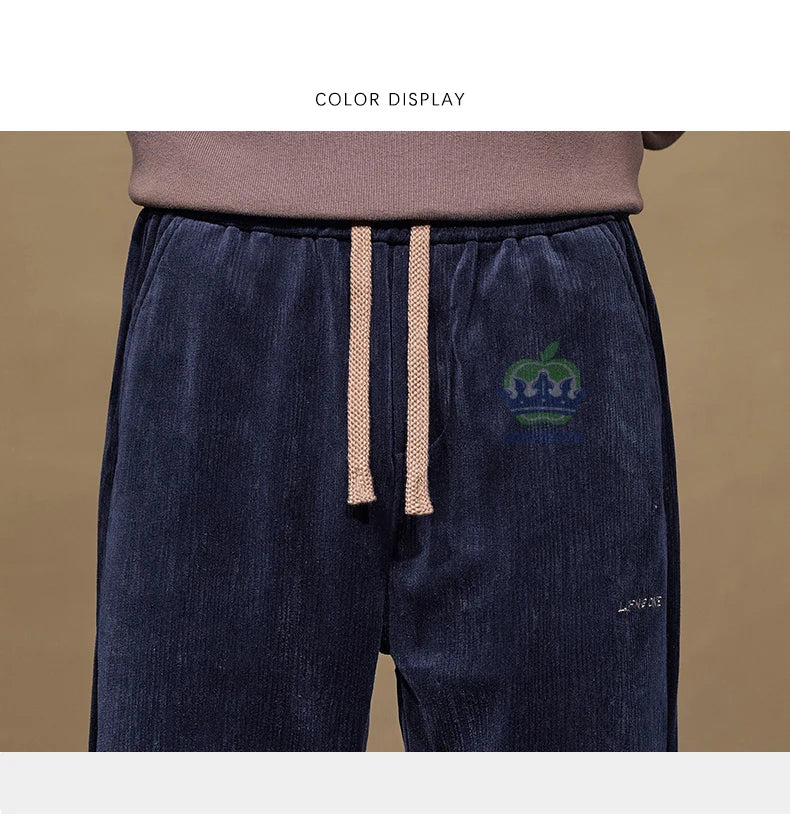 Autumn Winter Men's Corduroy Pants Elastic Waist Fashion Stretch Loose Straight Black Grey Thick Trousers Male Plus Size M-5xl.