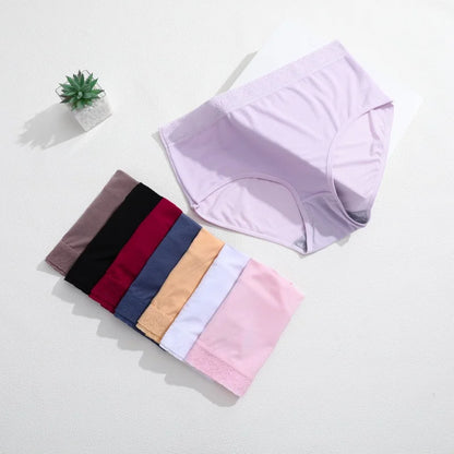 6PCS Women's Plus Size Lace Panties Seamless Solid Color Sport Cozy Physiological Underwear Female Breathable Elastic Lingerie.