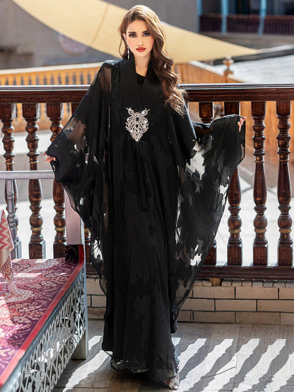 Luxury Dubai Abaya Embroidered Black Jacquard Tassel Robe Women Muslim Dress Kaftan Kimono Kebaya Marocain Femme Caftan Jalabiya.