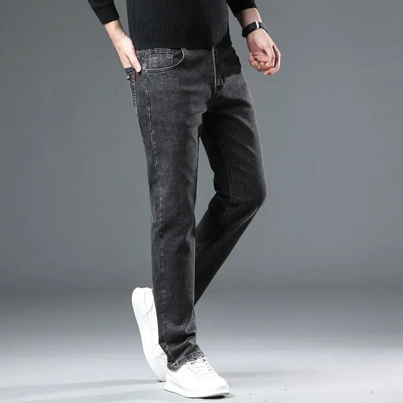 Slim Fit Casual Men's Jeans Youth Straight Leg Regular Business Elastic Long Trousers Autumn New Arrival from Mainland China.