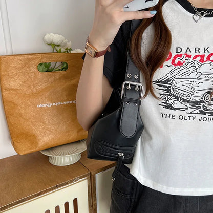 Y2K Style Shoulder Bag For Women Trendy Motorcycle Handbag Minimalist Shoulder Purse For Girls Street Wear.