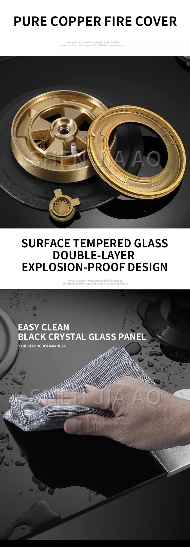 JYZ/T-733-PCB Gas Stove Three Eyes Stove Household Desk Embedded Dual-use Double Stove Natural Gas Liquefied Gas Stove.