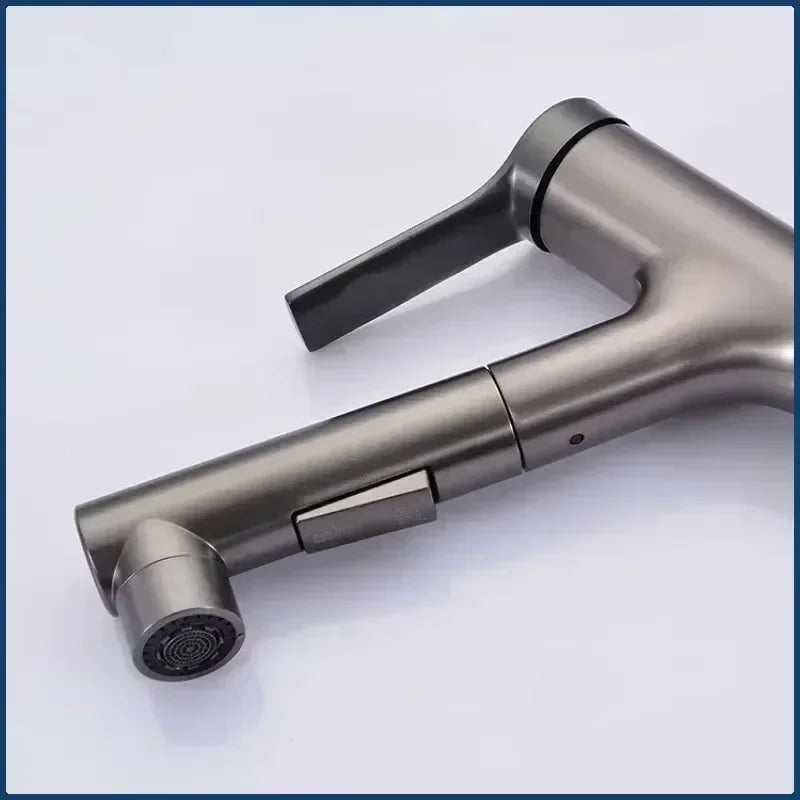 Single Handle Dual Hole Hot Cold Brass Washbasin Faucet 3 Function Stream Sprayer Pull Out Basin Sink Mixer Tap for Bathroom