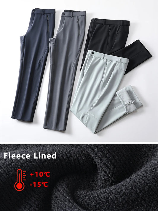 Men's Performance Casual Pants Fleece Lined Outdoors Waterproof Windproof Warm Trousers Business Travel Golf Stretch Pants.