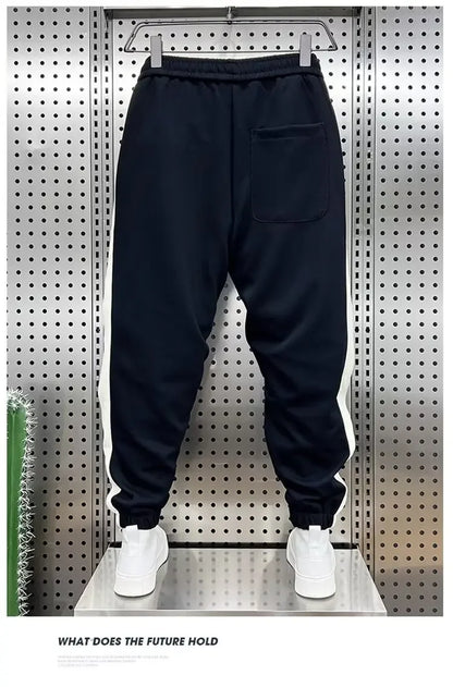 Fashionable Striped Color Blocking Sweatpants 2024 Autumn/Winter Men's New Casual Ankle Pants Patchwork Warm Harem Trousers.