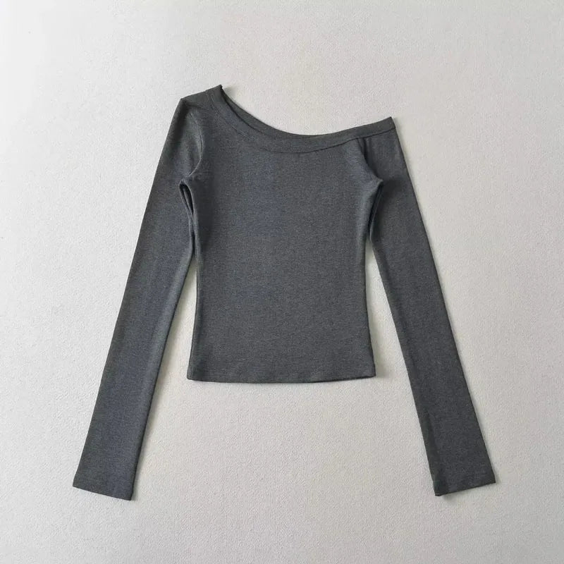 Women's One Shoulder Long Sleeve Fitted Top Elegant Casual Style