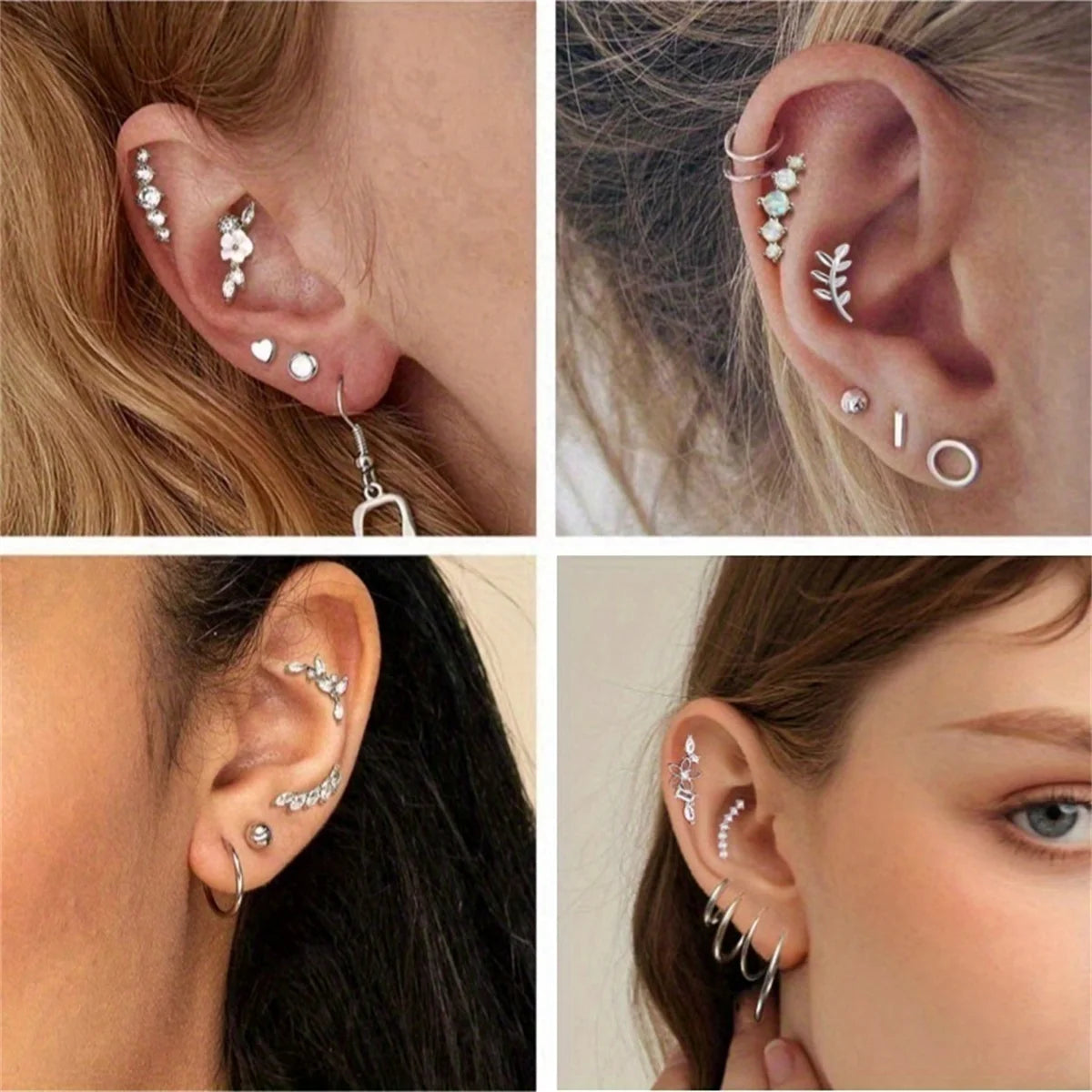 1/4/6/8Pcs 16G Stainless Steel Screw Back Stud Earrings for Women,Cubic Zerconia Cartilage Conch Helix Ear Piercing Jewelry.