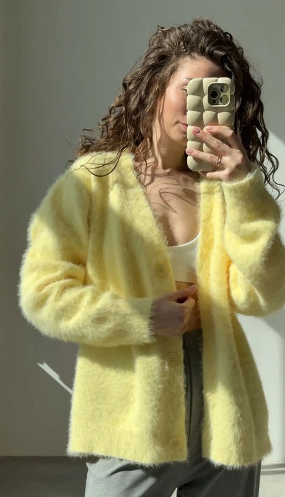 Women New Knitted Thick Cashmere Wool Cardigan Chic V Neck Single Breasted Fashion Long Sleeve Sweater Fall Winter Coat Outwear