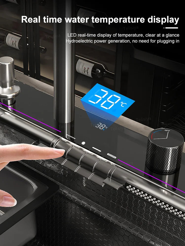 Various Waterfall kitchen Sink  Stainless Steel Multifunctional Large Single Slot Digital Display Sinks