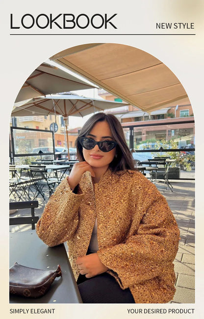 2023 Autumn/Winter New Product Women's New Fashion and Casual Versatile Stand up Collar Long Sleeve Beaded Jacket Coat.