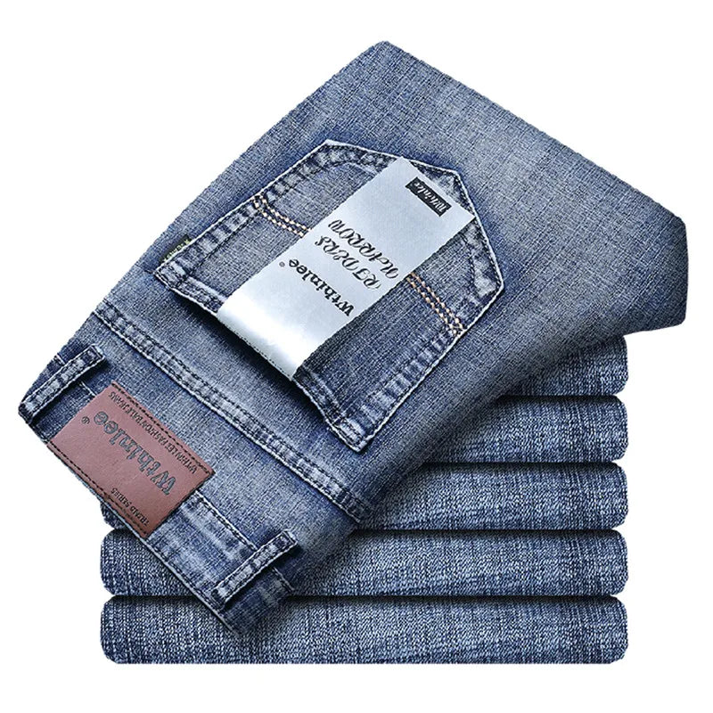 Male  All-match Brand Trousers Four Season Men's High Quality Jeans  Business Casual High Waist Denim Pants Simplicity Cool