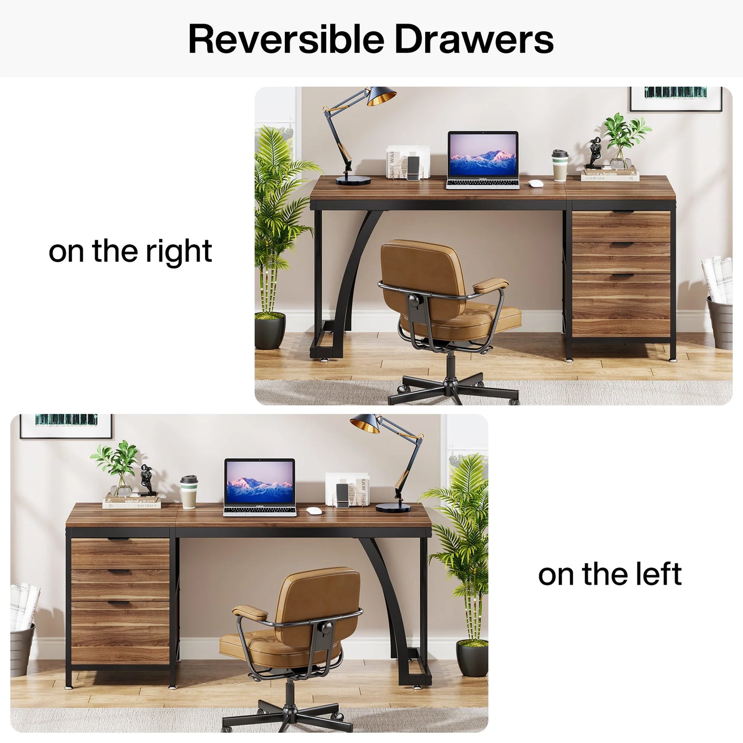 Tribesigns Computertisch mit 3 Schubladen, 59-Zoll-PC-Schreibtisch mit umkehrbaren Schubladen, Arbeitsplatz für industrielle Arbeitszimmer-Schreibtisch